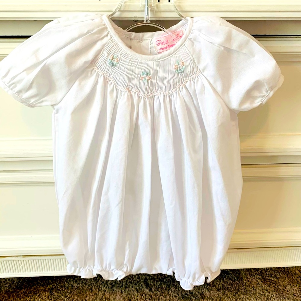 Petit Ami White Smocked Bubble